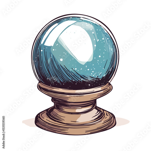 2D flat Crystal Ball Doodle illustration vector, isolated on a white background.