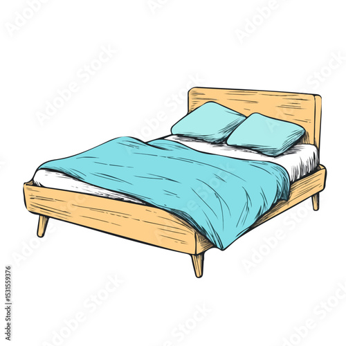 2D flat Bedmaking Doodle illustration vector, isolated on a white background.