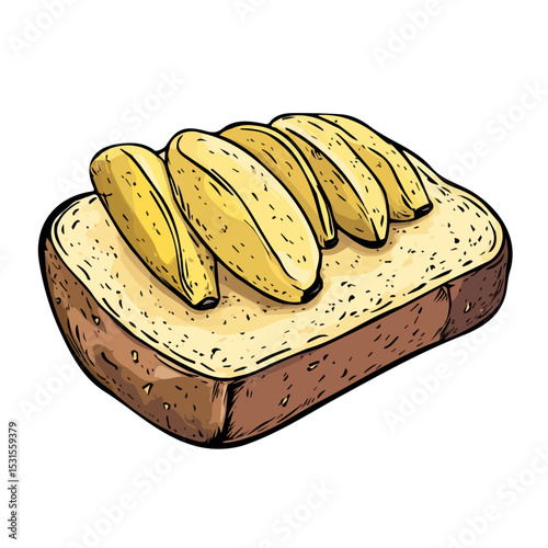 Banana Bread Doodle 2D flat vector illustration, isolated on a white background.