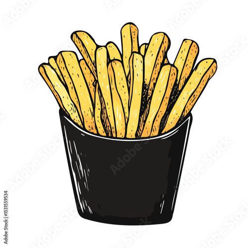 French Fries Doodle 2D flat vector illustration, isolated on a white background.