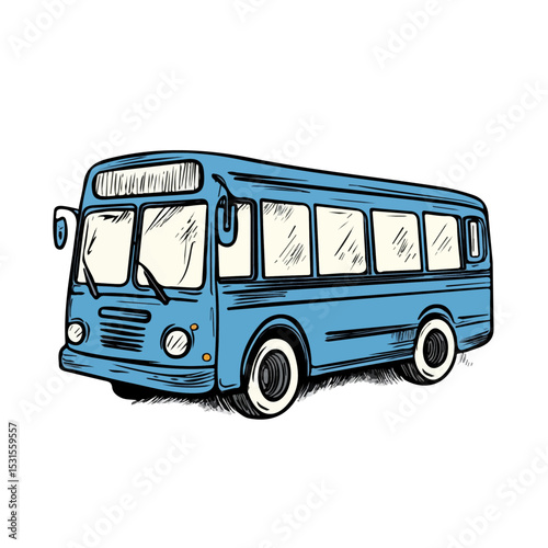 2D flat vector illustration of Bus Doodle, isolated on a white background.