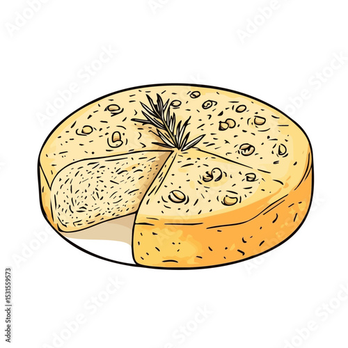2D flat vector illustration of Focaccia Doodle, isolated on a white background.