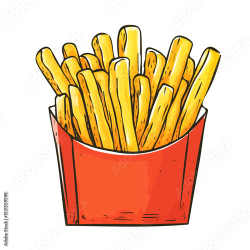 French Fries Doodle vector 2D flat illustration, isolated on a white background.
