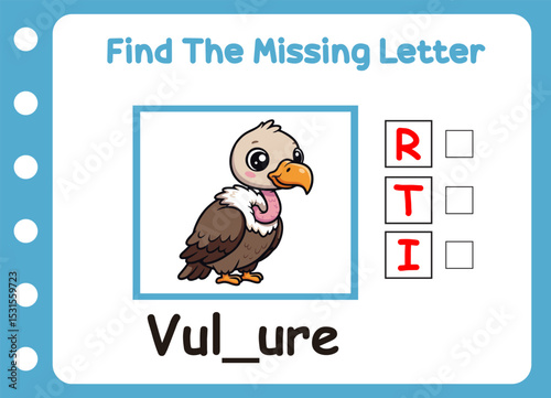 find missing letter of cute little vulture .