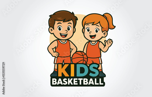 Kids Basketball Cartoon Character logo Template