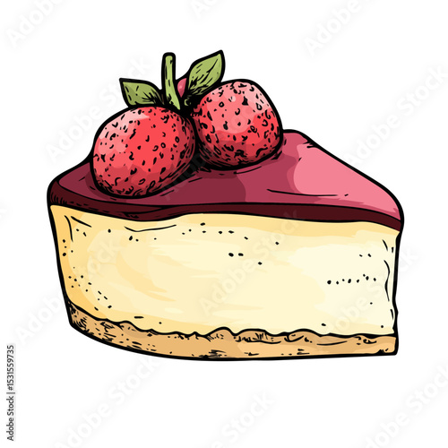 2D flat Cheesecake Doodle vector illustration, isolated on a white background.