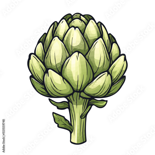 Artichoke Doodle illustration vector 2D flat, isolated on a white background.