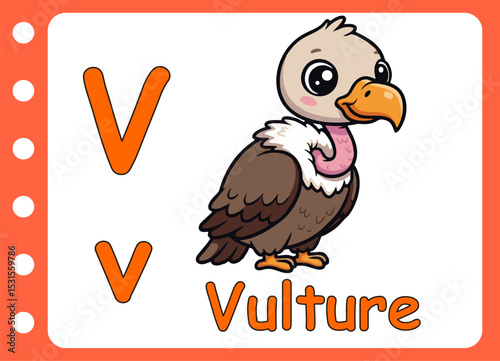 letter v for cute vulture . kids education game learning