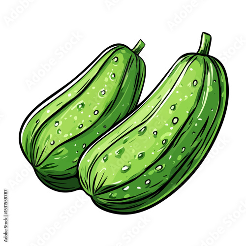 Cucumber Doodle vector 2D flat illustration, isolated on a white background.