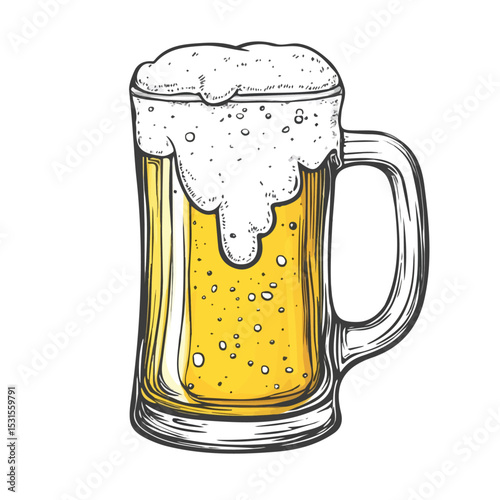 Beer Doodle 2D flat vector illustration, isolated on a white background.