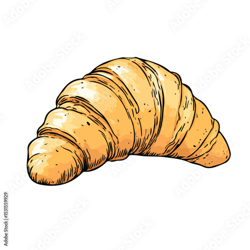 Croissant Doodle vector 2D flat illustration, isolated on a white background.