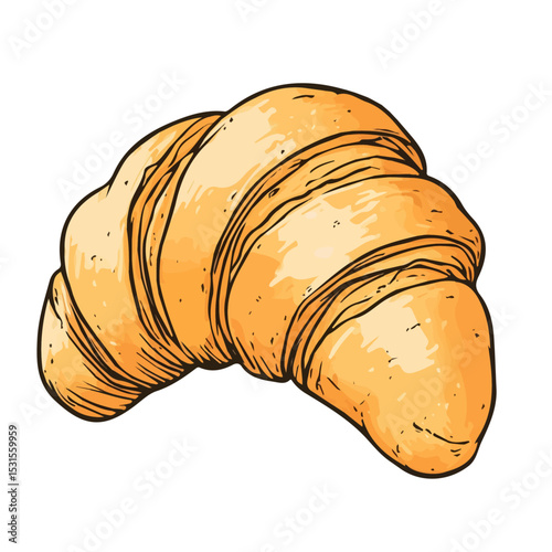 2D flat Croissant Doodle vector illustration, isolated on a white background.