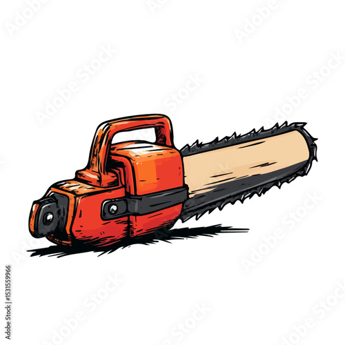 2D flat vector illustration of Chainsaw Doodle, isolated on a white background.