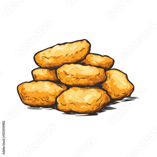 Chicken Nuggets Doodle vector 2D flat illustration, isolated on a white background.