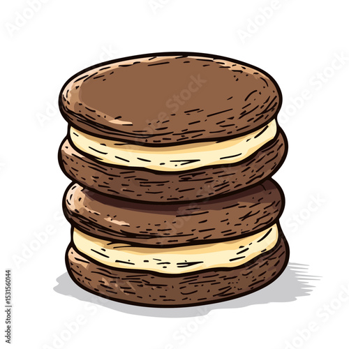Alfajores Doodle 2D flat vector illustration, isolated on a white background.