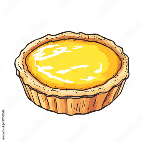 2D flat Custard Tart Doodle illustration vector, isolated on a white background.