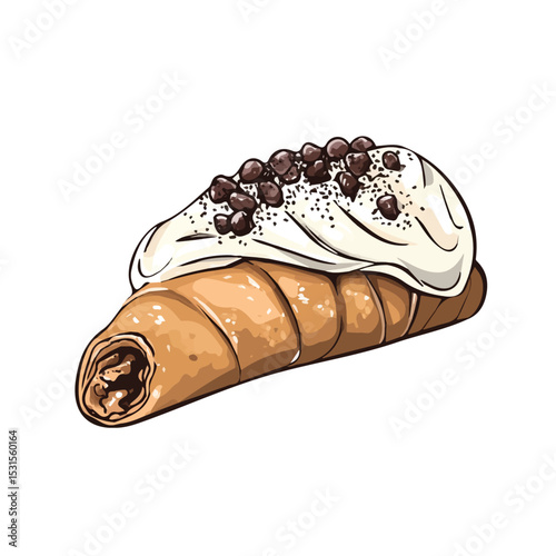 2D flat Cannoli Doodle illustration vector, isolated on a white background.