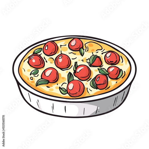 Clafoutis Doodle illustration vector 2D flat, isolated on a white background.