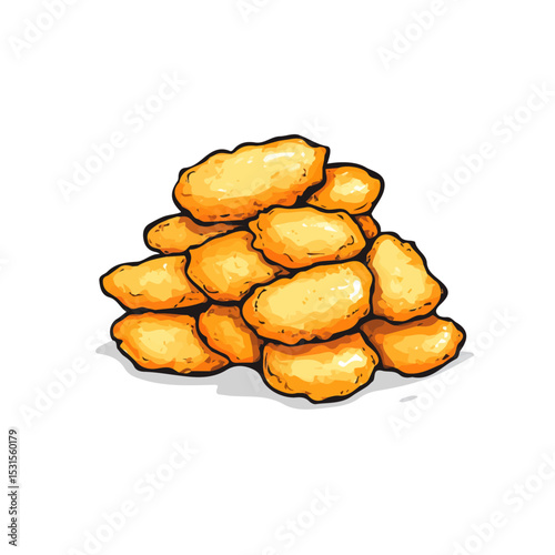 Chicken Nuggets Doodle illustration vector 2D flat, isolated on a white background.