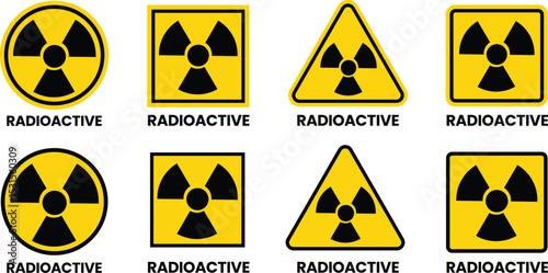 Radiation icon set. Radioactive threat alert icons. Hazard danger sign,  nuclear Radiation chemical biological icon set, Toxic sign, Biohazard symbol, Vector illustration .