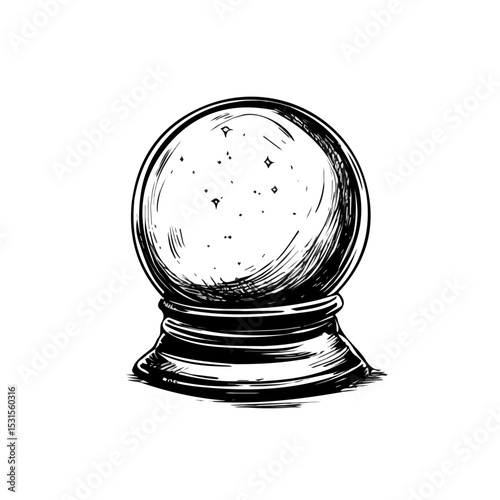 Crystal Ball Doodle 2D flat vector illustration, isolated on a white background.