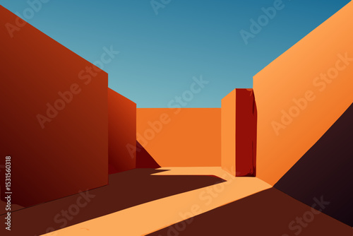 Vector illustration of orange maze or labyrinth with blue sky background