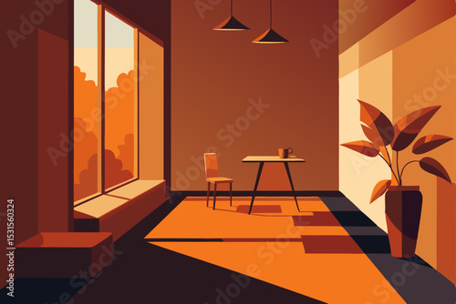 Vector illustration of modern orange living room interior