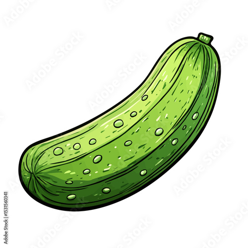 2D flat vector illustration of Cucumber Doodle, isolated on a white background.