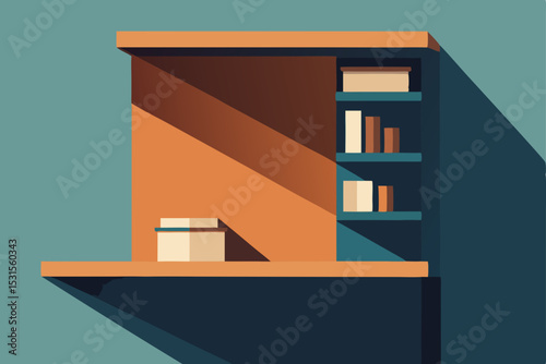 Vector illustration of a bookshelf with books and a box