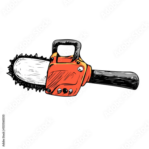 2D flat Chainsaw Doodle vector illustration, isolated on a white background.