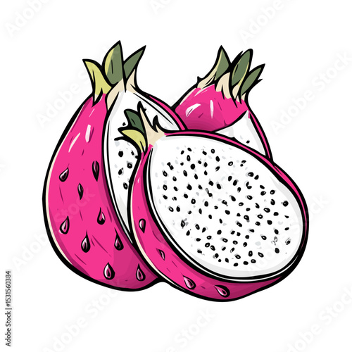 Dragon Fruit Doodle vector 2D flat illustration, isolated on a white background.