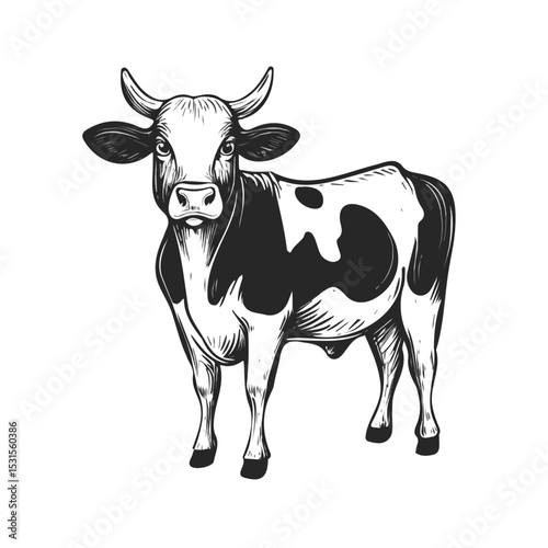 2D flat vector illustration of Cow Doodle, isolated on a white background.