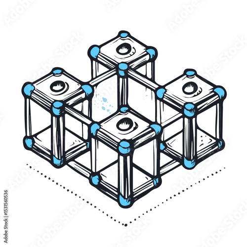 2D flat Blockchain Doodle illustration vector, isolated on a white background.