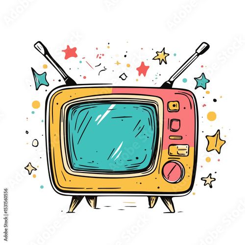 2D flat vector illustration of Advertisements On TV Doodle, isolated on a white background.