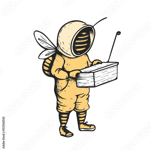 Beekeeper Doodle 2D flat vector illustration, isolated on a white background.