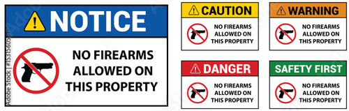 No gun sign, prohibition warning sign, ban. Restricted area, pistol not allowed  sign, logo, badge, icon, sticker, label, emblem, stamp, symbol, black, line, flat vector, isolated illustration. 