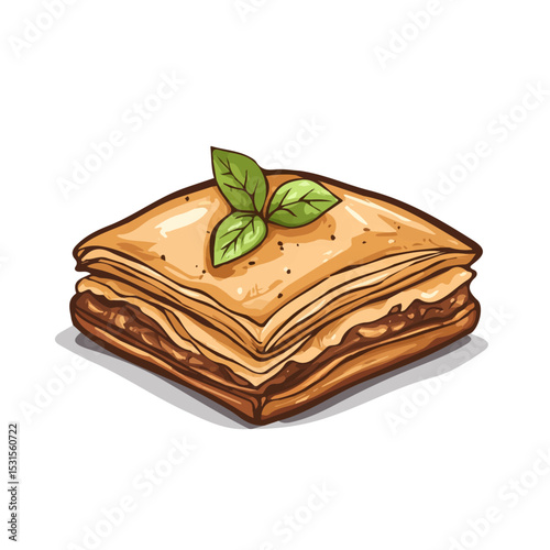 Baklava Doodle 2D flat vector illustration, isolated on a white background.