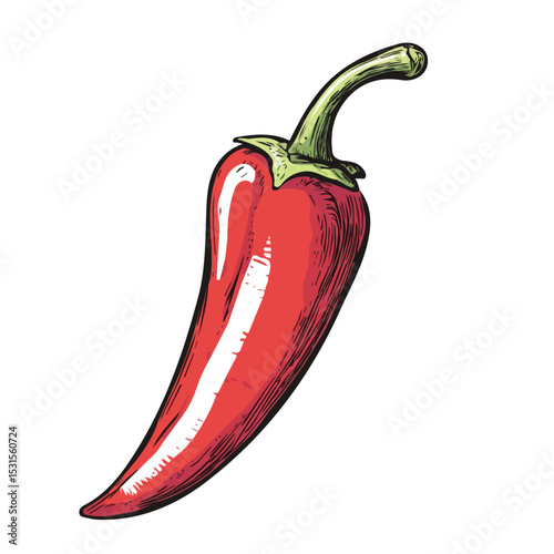 Chili Pepper Doodle illustration vector 2D flat, isolated on a white background.