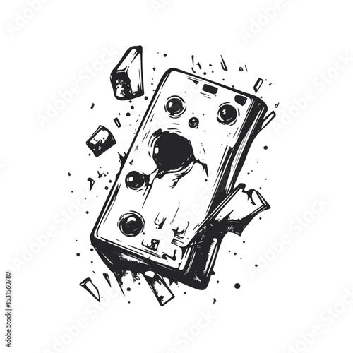 Broken Device Doodle vector 2D flat illustration, isolated on a white background.