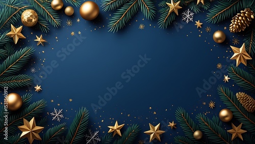 Elegant Gold and Blue Christmas Festive Border Design Perfect for Holiday Cards and Invitations