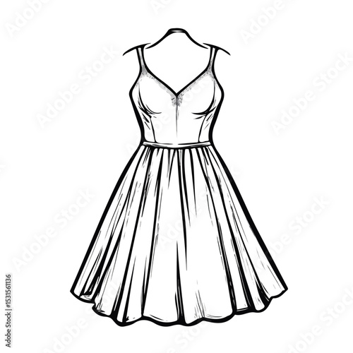 2D flat Dress Doodle vector illustration, isolated on a white background.