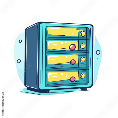 2D flat Data Server Doodle vector illustration, isolated on a white background.