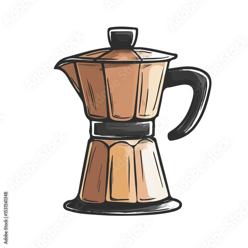 Coffee Maker Doodle 2D flat vector illustration, isolated on a white background.