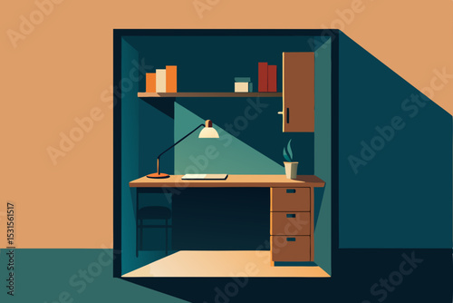 Vector illustration of a home office workspace interior