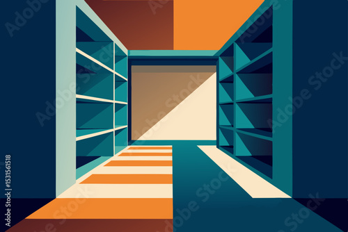 Vector illustration of colorful library shelves