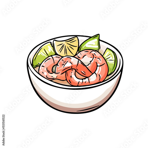 2D flat Ceviche Doodle illustration vector, isolated on a white background.