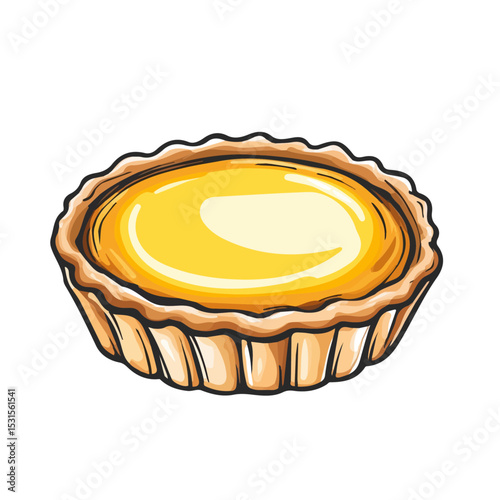 Custard Tart Doodle 2D flat vector illustration, isolated on a white background.