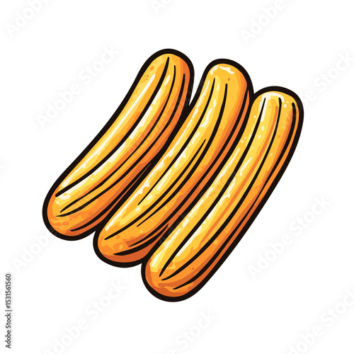 Churros Doodle 2D flat vector illustration, isolated on a white background.