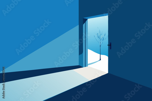 open door to the blue sky