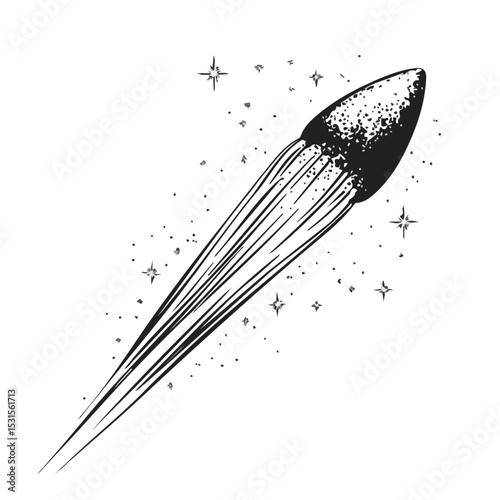 Comet Doodle vector 2D flat illustration, isolated on a white background.